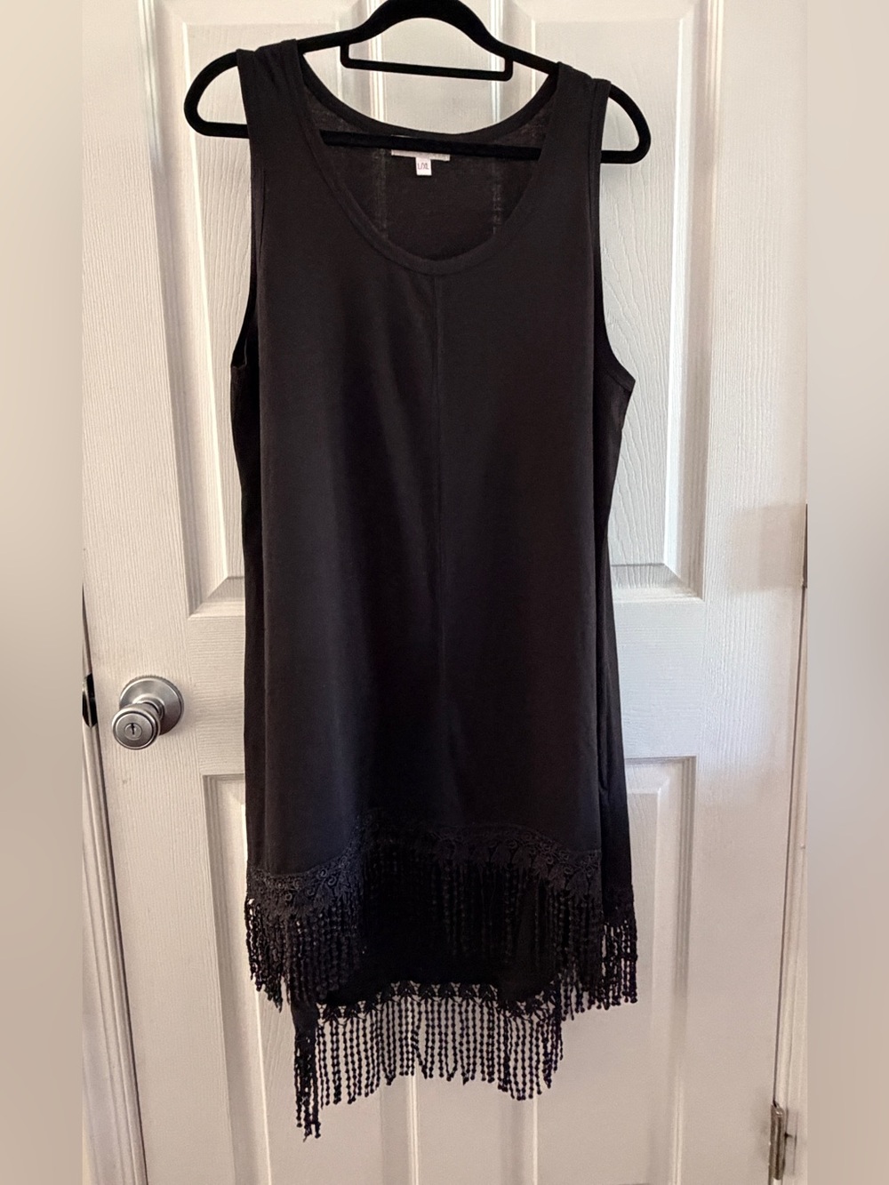 G.M Black Fringe Hem Sleeveless Tunic Dress L/XL